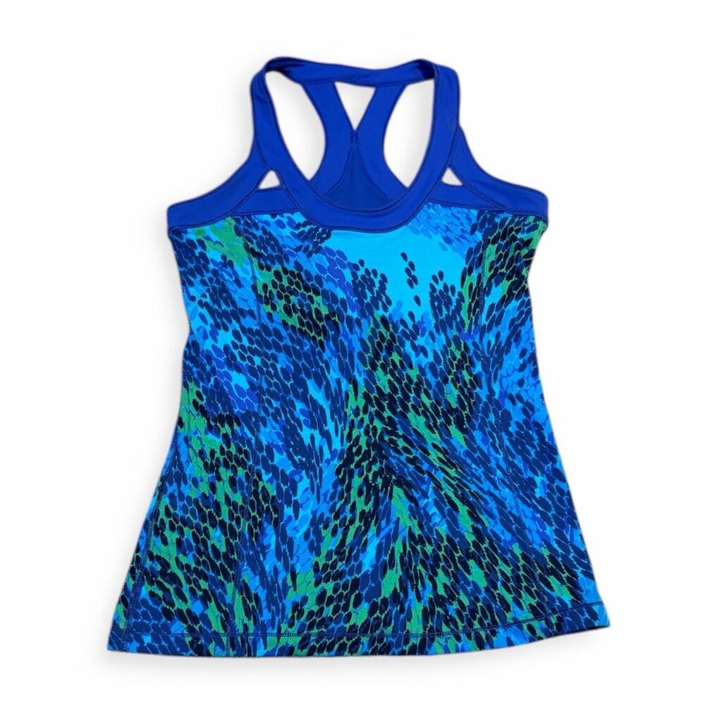 ALO Women’s Blue Green Animal Print Racerback Athletic Tank Top Size Medium - Picture 2 of 6